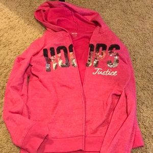 Justice hoops zip up pink hoodie.
